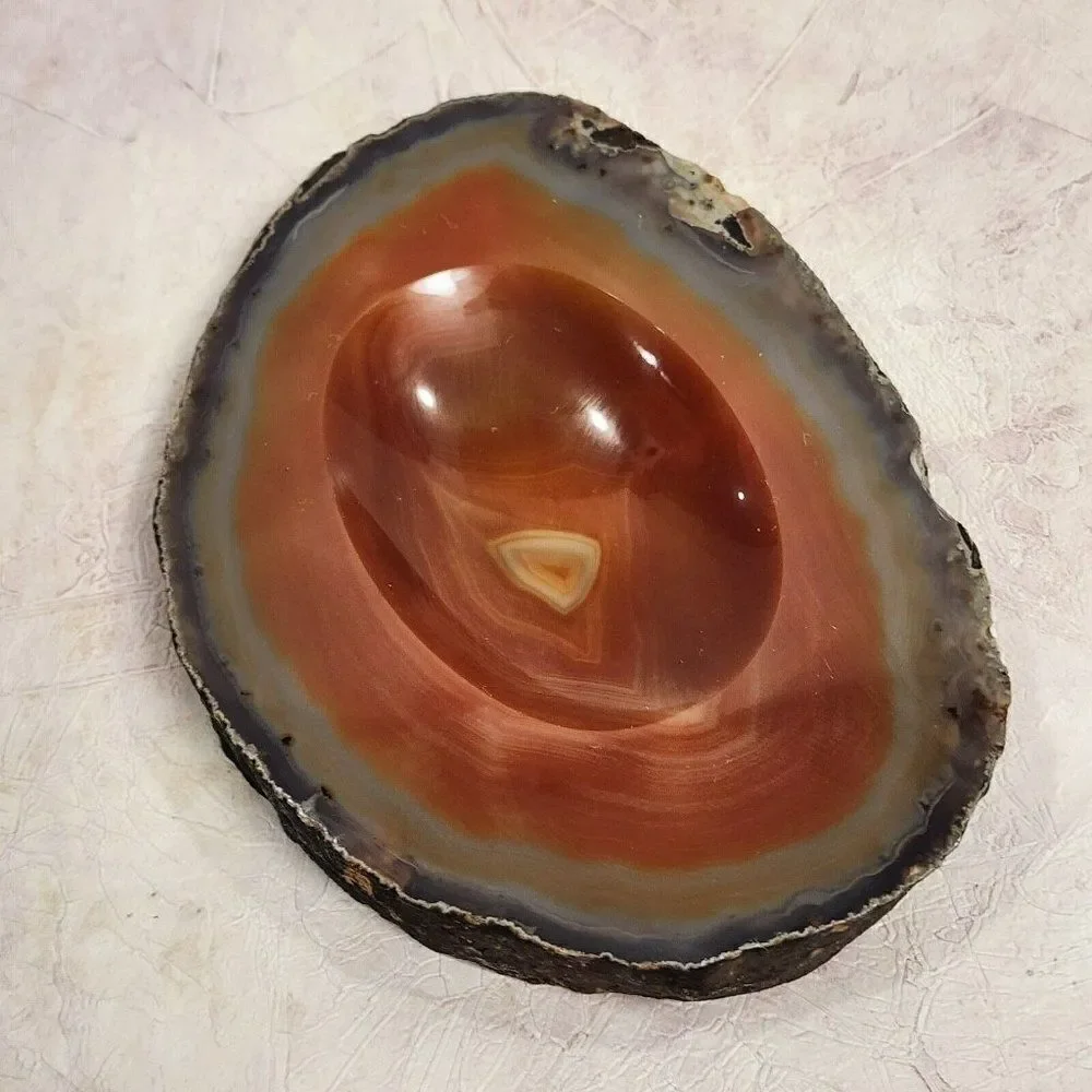 Vintage Slice Agate Brown‎ Swirl Trinket Soap Dish Ashtray Dish 1970s